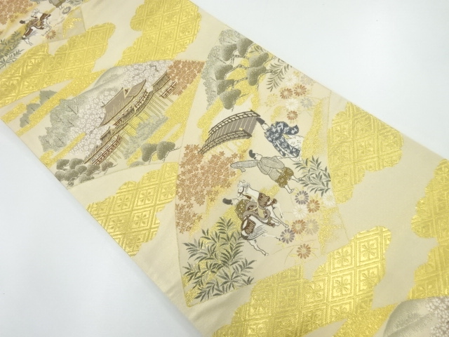 本金箔地紙に時代風景・人物模様織出し袋帯